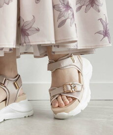 RANDA コンビマテリアル ビジューバックルサンダル ランダ シューズ・靴 サンダル ベージュ ブラック ホワイト ブルー【送料無料】