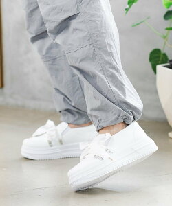 attagirl 厚底リボンデザインスリッポン アタガール シューズ・靴 スニーカー ホワイト シルバー