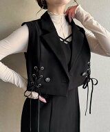 【SALE／16%OFF】JUNOAH レースアップショートジレ+胸元クロスマーメイドキャミワンピースset ジュノア …