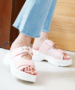 attagirl 厚底ダブルベルトスポーツサンダル アタガール シューズ・靴 サンダル ピンク