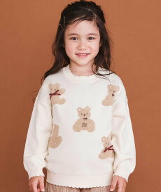 【SALE／20%OFF】SLAP SLIP 【ウォッシャブル加工】クマウサギアニマルモチーフ縁スカラップニットトップス(80~130cm) ベベ オンライン ストア トップス ニット ホワイト ピンク