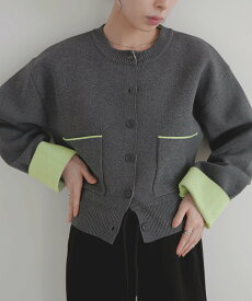 LIAN バイカラーニットカーディガン リアン トップス ニット グレー ホワイト ブラウン【送料無料】