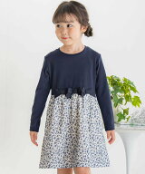 BeBe Petits Pois Vert 【店舗限定】リブ+ネル花柄ドッキング長袖ワンピース(95~150cm) ベベ オンライン …