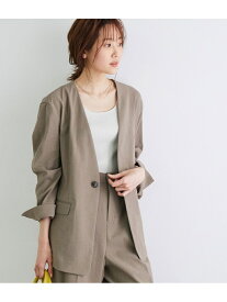 ROPE' PICNIC 【セットアップ対応】麻混ノーラペルジャケット ロペピクニック コート/ジャケット ノーカラージャケット カーキ ベージュ ピンク【送料無料】