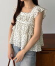 callautia 花柄ノースリーブフリルトップス