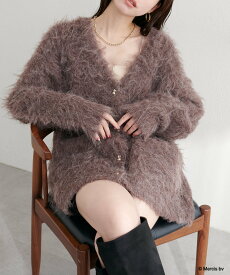 natural couture 【miffyコラボ】miffy釦ミドルシャギーカーデ ナチュラルクチュール トップス カーディガン ホワイト ブルー ネイビー ブラウン ピンク【送料無料】