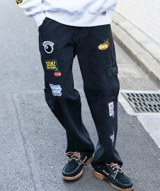 B ONE SOUL 【SEQUENZ】 WAPPEN EMB LOOSE DENIM CARGO PANTS / ワッペン 刺繍 デニム ルーズ カーゴ パンツ ナバル パンツ その他のパンツ ブラック ブルー【送料無料】