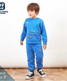 【SALE／50%OFF】KP KPBOY 電車刺しゅうミニ裏毛上下セット(80~120) ナルミヤオンライン トップス アンサンブル ブルー ホワイト【送料無料】
