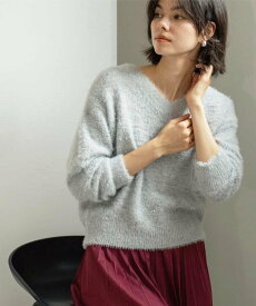 【SALE／30%OFF】OPAQUE.CLIP スパンコールフェザーVネックニット【洗濯機OK】 オペークドットクリップ トップス ニット ベージュ オレンジ ネイビー