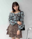 ☆【26/AW】チェック柄/ツイード/リボンデザイン オフショルブラウス