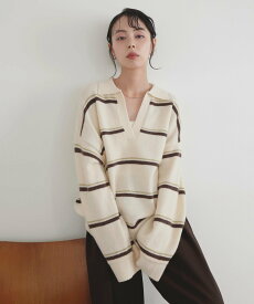 LIAN アルパカタッチボーダーポロニット リアン トップス ニット ホワイト ブラウン グレー ネイビー【送料無料】