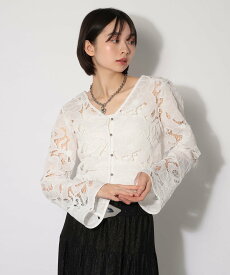 【SALE／58%OFF】PAGEBOY ヴィンテージレースフレアスリーブブラウス ページボーイ トップス シャツ・ブラウス ホワイト ブラック