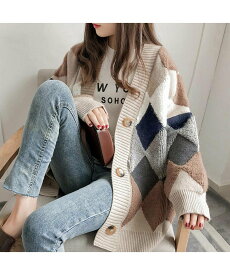 【SALE／55%OFF】miniministore 配色ニットカーディガン 韓国風レディース ミニミニストア トップス カーディガン グリーン レッド ネイビー カーキグリーン グレー ブラウン ホワイト
