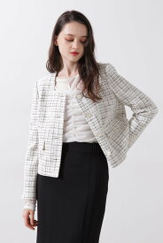 【SALE／50%OFF】PINKY&DIANNE ◆スクエアーネックツイードジャケット ピンキー アンド ダイアン ジャケット・アウター テーラードジャケット・ブレザー ホワイト ブルー【送料無料】