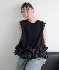 LIAN フリルヘムドッキングトップス リアン トップス カットソー・Tシャツ ホワイト グレー ブラック【送料無料】
