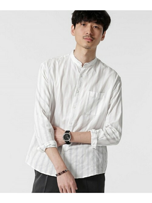Nano Universe カラミストライプバンドカラーワイドシャツ Rakuten
