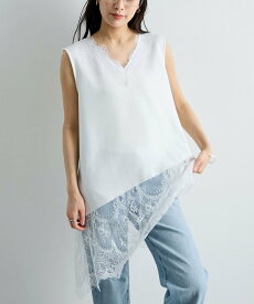 Futier Land レース付きノースリーブトップス フューティアランド トップス ノースリーブ・タンクトップ ブラック ホワイト【送料無料】