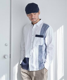 【SALE／30%OFF】ikka オックス切り替えシャツ イッカ トップス シャツ・ブラウス ホワイト ネイビー