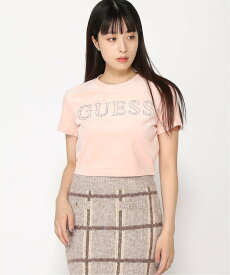 【SALE／30%OFF】GUESS (W)Signature Velvet Tee ゲス トップス カットソー・Tシャツ ピンク ブラック