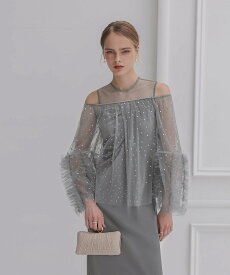 【SALE／60%OFF】Leja LEJA-ドットストーンオフショルIラインワンピースドレス結婚式 オケージョン レジャ ワンピース・ドレス ドレス グレー ブラック【送料無料】