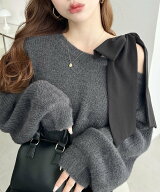 【SALE／34%OFF】moment+ 肩リボンワンショルフェザーニットプルオーバー モーメントプラス トップス ニ…