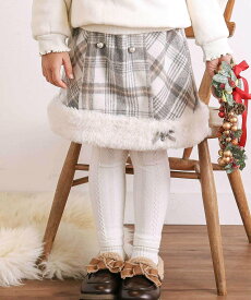 【SALE／20%OFF】SLAP SLIP 【お揃い】ファー切替チェック台形スカート(90~130cm) ベベ オンライン ストア スカート ミニスカート ネイビー グレー