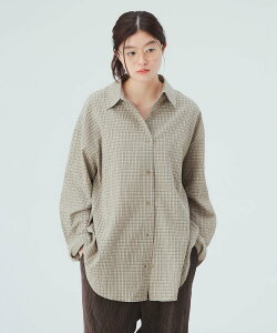 BEAMS HEART WOMEN �`�F�b�N �I�[�o�[�T�C�Y �V���c �r�[���X �n�[�g �g�b�v�X �V���c�E�u���E�X �C�G���[ �u���b�N �x�[�W���y���������z