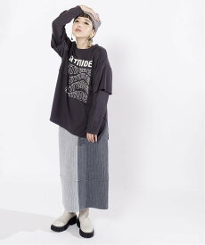 【SALE／40%OFF】OSMOSIS レイヤードスリーブプリントプルオーバー オズモーシス トップス カットソー・Tシャツ ブラック グレー【送料無料】