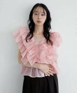【SALE／5%OFF】LIAN シアーフリルノースリーブブラウス リアン トップス シャツ・ブラウス ブルー ブラ…