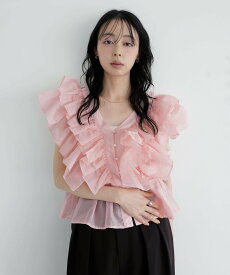 【SALE／5%OFF】LIAN シアーフリルノースリーブブラウス リアン トップス シャツ・ブラウス ブルー ブラウン ホワイト ピンク ブラック【送料無料】