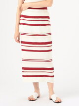 コットンストレッチリブボーダー Iラインスカート