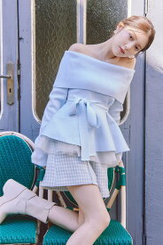 rienda チュールレイヤードペプラムニットトップス リエンダ トップス ニット ブラック ピンク ホワイト【送料無料】