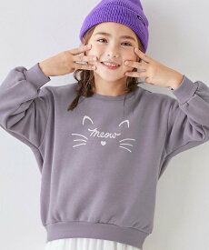 devirock デビラボ ガールズ プリント ボリュームスリーブ 裏起毛トレーナー 25AW デビロック トップス スウェット・トレーナー ピンク ワインレッド