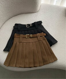 HALEY PESCA HALEY PESCA/(W)HALEY PESCA/【ベルト付属】フェイクスエード ミニ丈プリーツスカート チェルカ スカート ミニスカート ブラック ブラウン【送料無料】