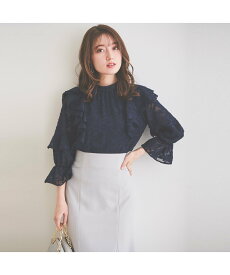 【SALE／40%OFF】LAISSE PASSE フリルジャガードブラウス レッセパッセ トップス シャツ・ブラウス ネイビー ホワイト ピンク【送料無料】