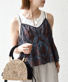 SHIPS any SHIPS any:＜手洗い可能＞エンブロイダリー レース シアー ギャザー キャミ シップス トップス キャミソール ネイビー ブラウン【送料無料】
