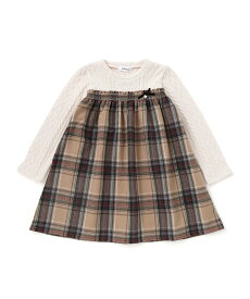【SALE／20%OFF】SLAP SLIP 【お揃い】ケーブルチェック切り替えスモッキングワンピース(80~130cm) ベベ オンライン ストア ワンピース・ドレス ワンピース ベージュ ネイビー