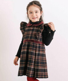 SLAP SLIP 【お揃い】襟付きタックスカートチェックジャンパースカート(90~130cm) ベベ オンライン ストア ワンピース・ドレス ジャンパースカート ワインレッド グレー【送料無料】
