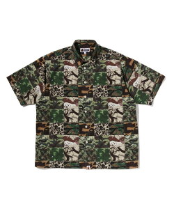 A BATHING APE APE HEAD ONE POINT CAMO PATCHWORK SS SHIRT �A �x�C�V���O �G�C�v �g�b�v�X �V���c�E�u���E�X �O���[���y���������z