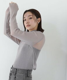 【SALE／10%OFF】NATURAL BEAUTY BASIC ラメシアーハイネックカットソー ナチュラルビューティベーシック トップス カットソー・Tシャツ グレー ホワイト【送料無料】