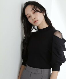 NATURAL BEAUTY BASIC シアースリットドレープスリーブニット ナチュラルビューティベーシック トップス ニット グレー ブラック ブルー【送料無料】