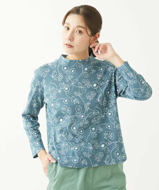 GIANNI LO GIUDICE [洗える・日本製]Smile Flowerコットンカットソー ジャンニロジュディーチェ トップス カットソー・Tシャツ ブルー イエロー グレー【送料無料】