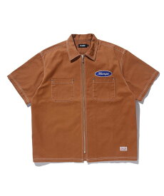 XLARGE ZIP UP S/S WORK SHIRT XLARGE シャツ XLARGE エクストララージ トップス シャツ・ブラウス ブラック ブラウン グリーン ネイビー【送料無料】