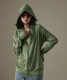 FashionLetter UPF50+ 接触冷感 指穴付き ツバ付きロング丈パーカ ラッシュガード ビーフラット 水着・スイムグッズ ラッシュガード カーキグリーン ホワイト グレー ブラック