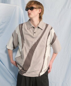 MAISON SPECIAL Different Material Curve Switching Prime-Over Short-sleeved Polo Shirt ���]���X�y�V���� �g�b�v�X �J�b�g�\�[�ET�V���c �u���b�N �x�[�W���y���������z