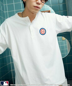 【SALE／40%OFF】PUBLUX ＜機能性素材＞別注 MLB ロゴプリント ヘンリーネック オーバーサイズ Tシャツ 限定展開 フリークスストア トップス カットソー・Tシャツ グレー ホワイト ブラウン ブラック ネイビー