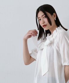 N. Natural Beauty Basic シルキーローンリボンタイ半袖ブラウス エヌ ナチュラルビューティーベーシック* トップス シャツ・ブラウス ホワイト ベージュ ブルー【送料無料】