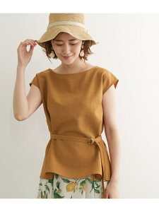 【SALE/50%OFF】ROPE' PICNIC 【セットアップ対応】麻調ベルト付きフレンチスリーブブラウス ロペピクニック シャツ/ブラウス シャツ/ブラウスその他 ブラウン グレー ネイビー ブルー