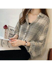 【SALE／20%OFF】JUNOAH チェックシアーシャツ 韓国ファッション ジュノア トップス シャツ・ブラウス ホワイト ブラック