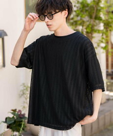 【SALE／50%OFF】Rocky Monroe オーバーサイズ 透かし編みアンサンブル半袖Tシャツ ロッキーモンロー トップス アンサンブル グレー ブラウン ホワイト ブラック ベージュ